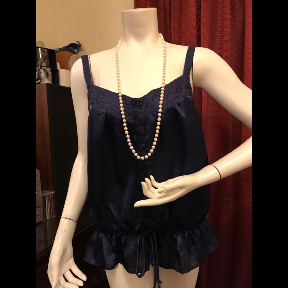 Beautiful Fire Los Angeles sheer,navy blue top